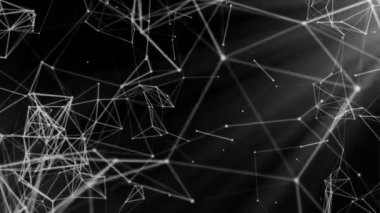 Sarı ve gri arkaplan. Hareket. Birbirine bağlı ince parçacıklar soyutlama ile dönerler.