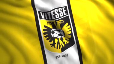 Soyut gerçekçi Vitesse Arnhem Hollanda profesyonel futbol kulübü. Hareket. Renkli flama hareketli arka plan, pürüzsüz döngü. Sadece yazı işleri için..