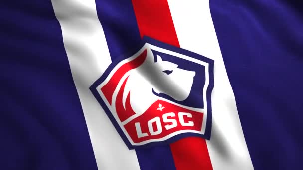 Lille Olympique Sporting Club vinker flag, sømløs løkke. Begæring. Fransk professionel fodboldklub, LOSC. Kun til redaktionel brug. – Stock-video