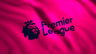 Pembe ve sarı arkaplan. Hareket. Premier League rozetli parlak bir arka plan İngiltere ve Galler 'deki kulüpler için en yüksek futbol bölümüdür. Sadece yazı işleri için kullanın..