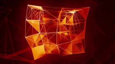 Güzel soyut kırmızı çokgen yüzey animasyon halinde hareket ediyor. Hareket. Parlak üçgenler 3 boyutlu küp oluşturuyorlar.