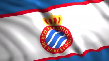 Laliga İspanyol futbol takımı Espanyol 'un hareketli bayrağını kapatın. Hareket. Barcelona 'nın İspanya Kraliyet Spor Kulübü. Sadece yazı işleri için..
