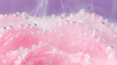 Narin bir gül rengi. Tak görüntüsü. Pembe bir çiçeğin güzel yapraklarının üzerinde izin verilen ağır beyaz duman..