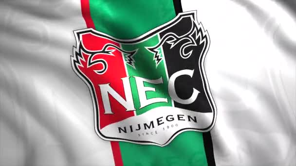 NEC ナイメーヘンのサッカークラブエンブレム. ムーブメント。 NECプロのオランダサッカークラブリアルフラッグ。 編集のみ使用する場合. — ストック動画