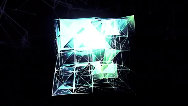 Průhledný geometrický tvar.Motion.A tmavé pozadí, na kterém tenký bílý čtverec z mřížky je zvýrazněna v různých barvách. — Stock video
