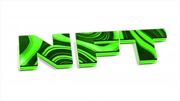 Animação 3d de NFT. Moção. Letras bonitas 3d NFT no fundo branco. Letras NFT coloridas com linhas e brilho. Criptomoeda — Vídeo de Stock