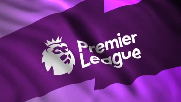 Bandeira ondulante abstrato na cor roxa com um leão e uma coroa. Moção. Bandeira da Football Association Premier League. Apenas para uso editorial. — Vídeo de Stock