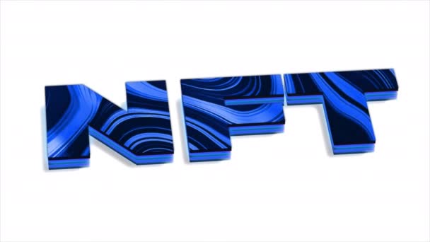 3d animation of NFT. Motion. Beautiful 3d NFT lettering on white background. Colorful NFT lettering with lines and glitter. Cryptocurrency — Stock Video
