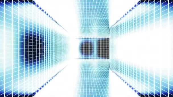 3D迷路回廊について。 デザイン. グリッドで3D仮想回廊を移動する. グリッド付きの明るい迷路の廊下. グリッド付き危険な仮想迷路 — ストック動画