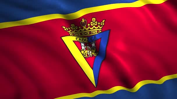 位于安达卢西亚加的斯的西班牙职业足球俱乐部的旗帜。行动。接近一个抽象的足球俱乐部标志.仅供编辑用. — 图库视频影像