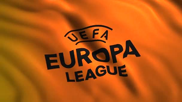 Bandiera della Football League of Europe. Mozione. Animazione 3D della bandiera sventolante della Football League of Europe. Bandiera nel vento con iscrizione della Football League of Europe — Video Stock