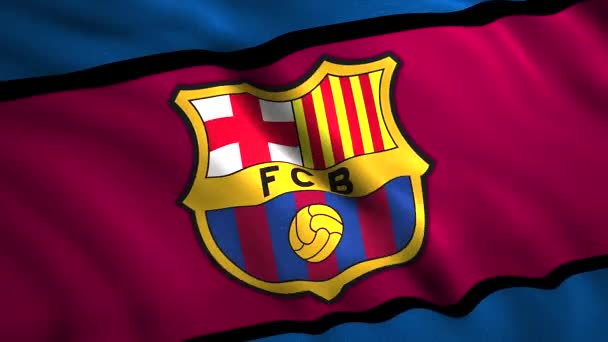 Flaggen spanischer Fußballvereine. Bewegung. Hintergrundanimation mit Fahne und Emblem des Fußballvereins. Spanischer Fußballclub Barcelona — Stockvideo