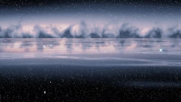 3D krajobraz morza i gwiaździstego nieba. Projektowanie. Piękny krajobraz morza i zachmurzony horyzont z gwiaździstym niebem. Gwiazdy 3D przeskakują nad wodą z odbiciem nocnego nieba. Wirtualny krajobraz morski — Wideo stockowe