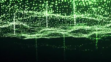 Parlak parçacıkların dalgalı akışı. Hareket. Kozmik enerji yıldız düşmesiyle birlikte akar. Dalgalı akışındaki parlak parçacıkların akışından yıldız düşüşü