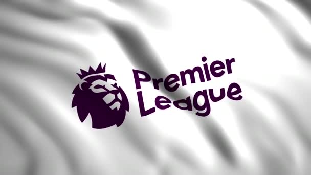 Fondo blanco.Motion.El símbolo de la Premier League con la imagen de un león en la bandera.Use solo para editorial. — Vídeo de stock