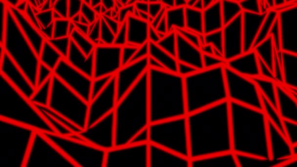 Fundo abstrato digital com estrutura de conexão de rede. Desenho. silhuetas vermelhas 3D de montanhas ou rochas, loop sem costura. — Vídeo de Stock