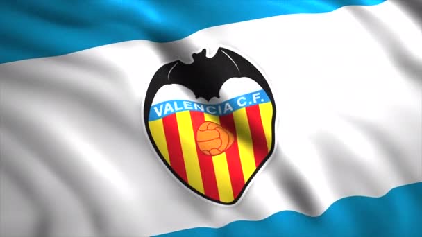Die Fußballmannschaft von Valencia. Bewegung. Das Emblem ist ein spanischer Fußballverein aus der gleichnamigen Stadt, der in der spanischen Primera Division spielt.. — Stockvideo