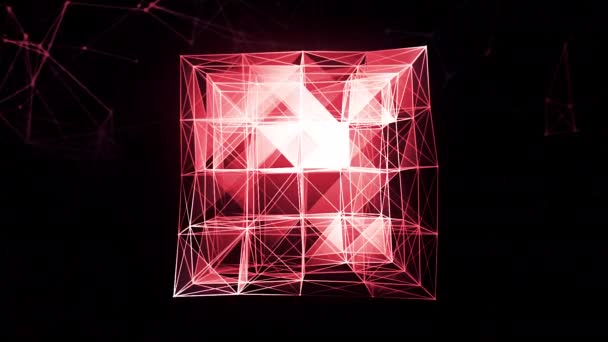 Transparante geometrische vorm.Motion.Een donkere achtergrond waarop een dun wit vierkant van het raster in verschillende kleuren is gemarkeerd. — Stockvideo