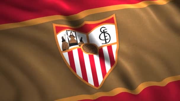 Das Emblem von Sevilla Barcelona.Bewegung. Das Symbol von Sevilla, das in Form eines heraldischen Schildes in drei ungleiche Teile unterteilt ist — Stockvideo