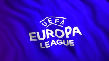 Avrupa Ligi bayrağıyla arka plan. Hareket. Avrupa Futbol Ligi logosuyla güzel bir bayrak dalgalanıyor. tuval üzerinde logosu olan Avrupa Futbol Ligi