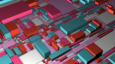 Değişik boyut ve renklerde hareket eden blokları olan soyut geometrik arkaplan. Hareket. 3B dikdörtgen şekiller yüzey.