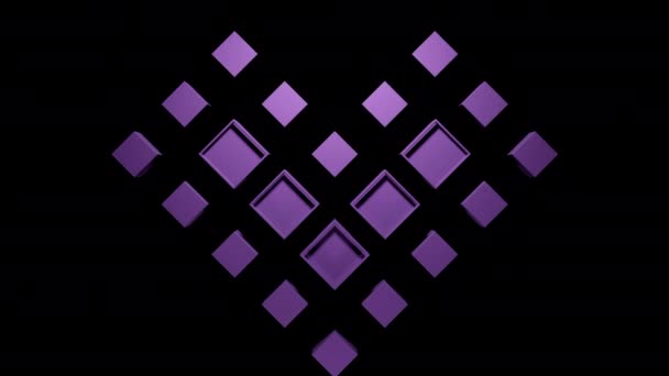 Herz aus Retro-Quadraten. Design. Retro-Spiel mit beweglichen Quadraten, die Herzen schaffen. Herzform von beweglichen Spielfeldern im Retro-Stil — Stockvideo