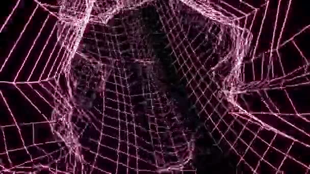 Fond sombre.Design.Un couloir rose toile d'araignée lumineux dans l'abstraction qui se balance et se déplace. — Video