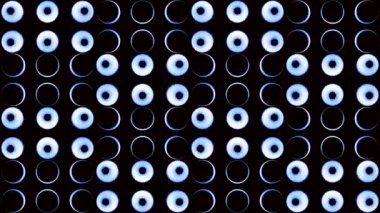 Yüzüklerle parlayan retro noktaların arka planı. Tasarım. Eski tarz ampullerin dairesi değişiyor. Eski tarz noktalarla çember değiştirmenin arkaplanı