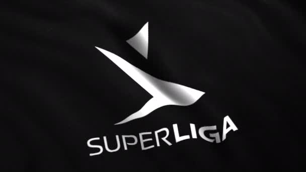 Abstract monochrome European Super League flag. Motion. Concept of sport, waving realistic black and white flag. For editorial use only. — Stock Video