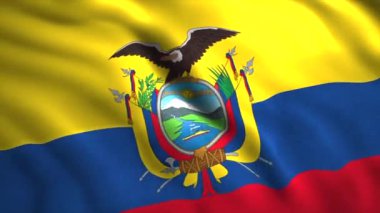 Ülkenin bayrağını sallayan animasyon. Hareket. Rüzgarda hareket eden güzel bayraklı bir arka plan. Ekvador 'un 3D bayrağını sallayarak