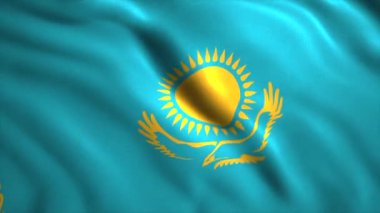 Güzel bayrak rüzgarda dalgalanıyor. Hareket. Ülke bayrağıyla vatansever 3 boyutlu animasyon. Kazakistan 'ın 3D bayrağını sallarken yakın plan