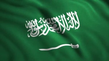 Ülke bayrağını sallamanın arka planı. Hareket. Güzel hareket eden bayrağın yakın çekimi. Rüzgarda dalgalanan 3D Suudi Arabistan bayrağı