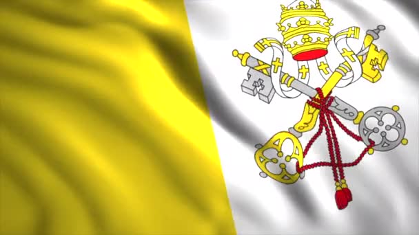 Σημαία Βατικανού κυματίζει στον άνεμο με εξαιρετικά λεπτομερή υφασμάτινη υφή. Κίνηση. Όμορφη κίτρινη και λευκή σημαία Βατικανού. — Αρχείο Βίντεο