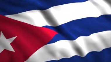 Ülkenin bayrağını sallayan animasyon. Hareket. Rüzgarda hareket eden güzel bayraklı bir arka plan. Küba 'nın 3D bayrağını sallayarak