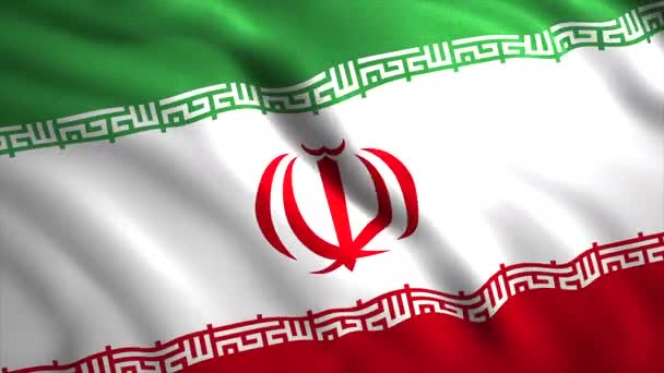 Реалистичная замедленная съемка размахивания флагом Ирана. Движение. Высокодетальная текстура ткани национального триколорного флага. — стоковое видео