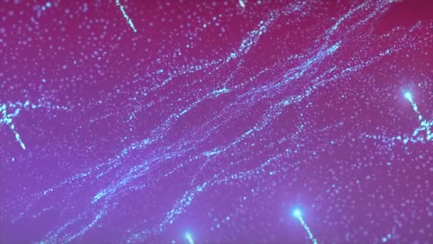 Gloeiende deeltjes in golvende stroom. Beweging. Mooie gloeiende deeltjes in magische stroom. Magische stroom van gloeiende deeltjes en sterren — Stockvideo