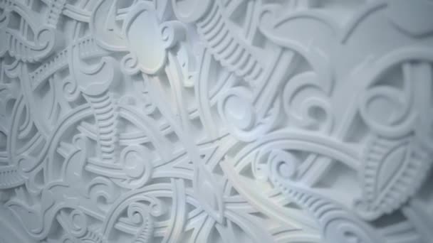 Close Detalhes Paredes Decorativas Cena Belo Ornamento Paredes Brancas Esculpidas — Vídeo de Stock