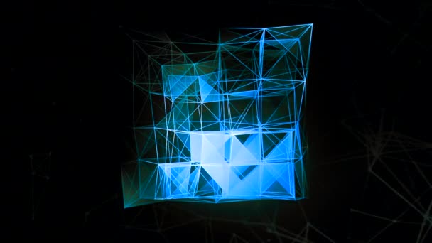 Plexus Néon Abstrait Transformant Cube Sur Fond Noir Boucle Transparente — Video