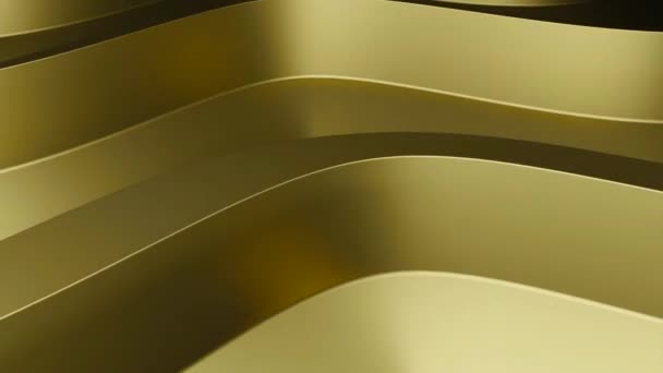 無限の回転を実現する抽象的なワイドゴールデンライン デザイン 黒い背景に隔離された移動の曲げられた縞 — ストック動画