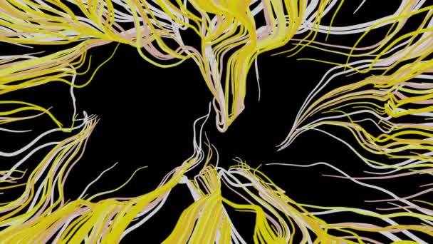 Жовті Білі Щупальця Рухаються Від Центру Екрана Всіх Сторін Чорному — стокове відео
