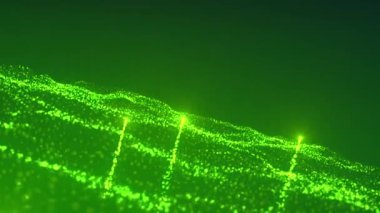 Parlak yeşil arkaplan. Hareket. Küçük beyaz yıldızların kaotik bir şekilde hareket ettiği parlak bir soyutlama. Yüksek kalite 4k görüntü