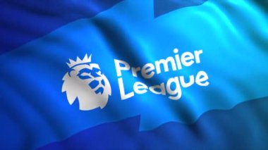 Premier Lig 'in sembolü mavi tuval üzerinde. İngiliz Premier Ligi' nin beyaz aslanlı parlak bir sembolü. Sadece yazı işleri için kullanın. Yüksek kalite 4k görüntü