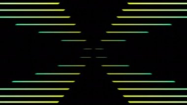 Soyut paralel çizgiler hareket ediyor ve bir X harfi oluşturuyor. Tasarım. Yatay çizgiler siyah arkaplanda yalıtılmış olarak hareket ediyor 