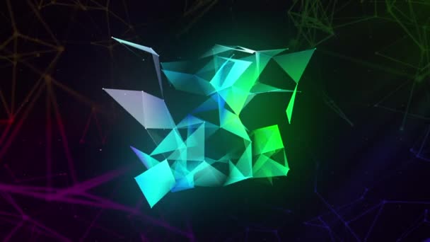 Ljusa Neon Square Motion Stor Geometrisk Figur Animation Som Roterar — Stockvideo