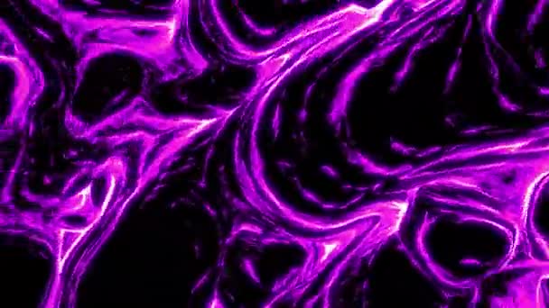 抽象的なコンピュータは 黒い背景に激しいプラズマをシミュレートする火災の背景をアニメ化しました デザイン 紫色の溶けた溶岩を流す — ストック動画