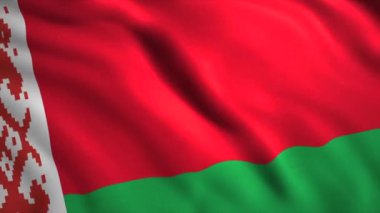  Beyaz Rusya 'nın parlak bayrağı. Kırmızı ve yeşil tuval, ülkenin ulusal sembolü. Yüksek kalite 4k görüntü