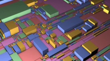 Çok renkli geometrik şekiller. Hareketler, alışveriş merkezleri ve üç boyutlu formatlardaki büyük kareler soyutlamayla boyutu değiştirerek hareket ederler. Yüksek kalite 4k görüntü