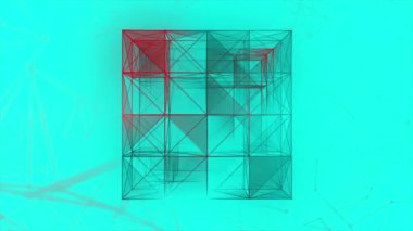 Animasyonda hareket eden güzel soyut çokgen yüzey. Hareket. Parlak üçgenler kübik şekil oluşturuyor