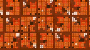 Ritmik hareketli figürlerle soyut renkli mozaik desenler. Hareket. Fayanslarla pikselleştirilmiş arkaplan biçim ve şekiller oluşturuyor