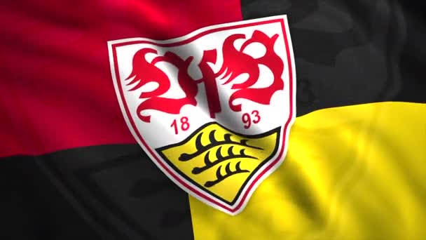 Primer Plano Bandera Del Vfb Stuttgart Soccer Club Con Emblema — Vídeo de stock